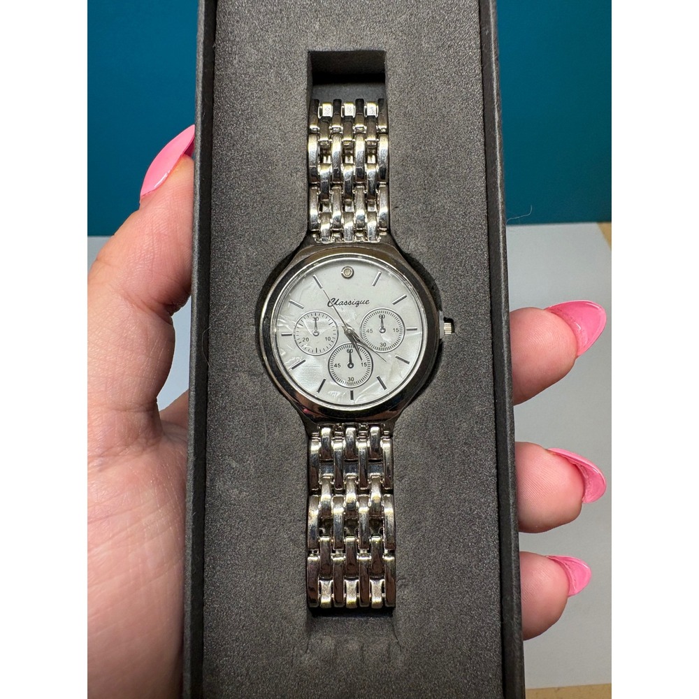 Classique Womens Silver Tone Watch Mother of Pearl Dial Multi Dial Analog Dress